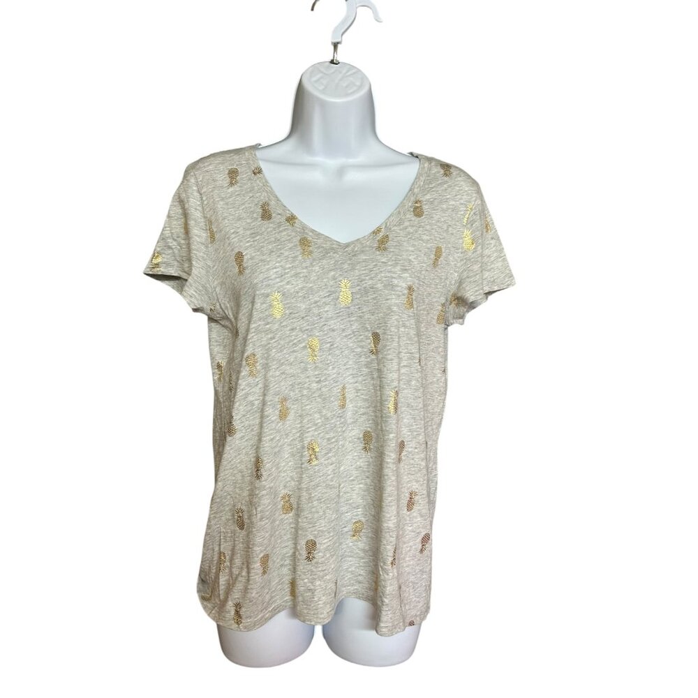 GAP Womens T-shirt Size S Gray Golden Pineapple Novelty Print Soft Lightweight